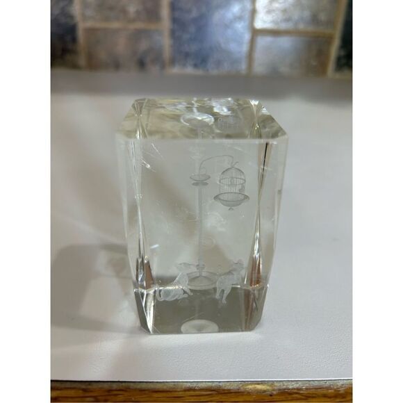 Vintage Bird Cage Bubblegram Glass Paperweight, Vitrograph 3D Laser Etched Glass - Picture 11 of 12